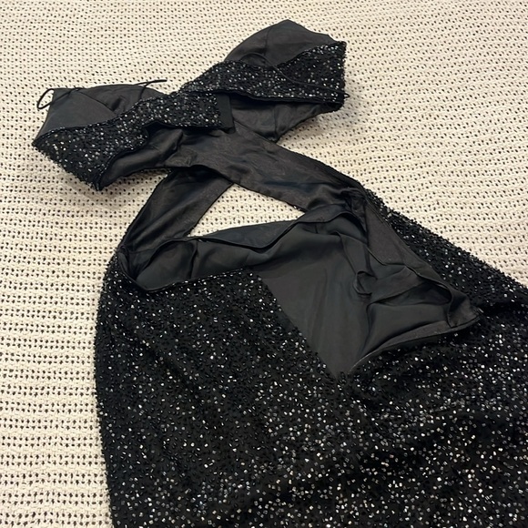 Vintage 90’s 100% Silk Beaded Dress Silk Dress Backless Gown Prom Black Cher - Picture 15 of 16